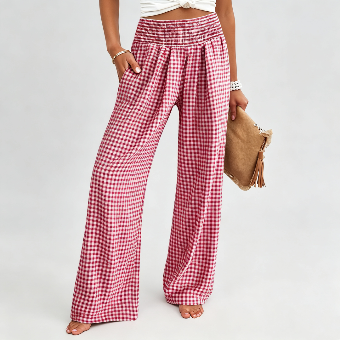 The Elara Gingham Smocked Wide Leg Pants