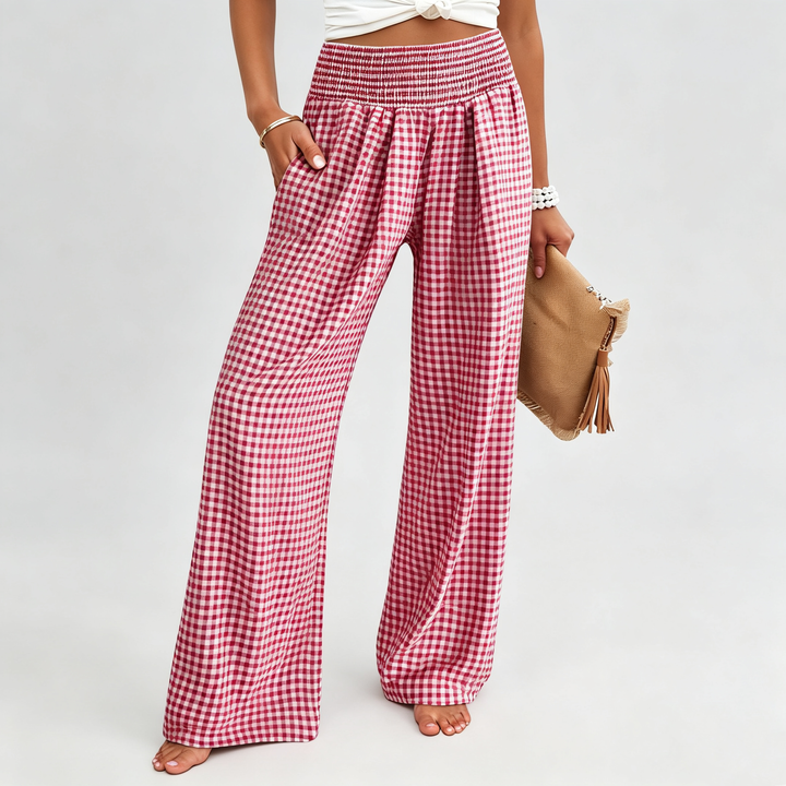 The Elara Gingham Smocked Wide Leg Pants