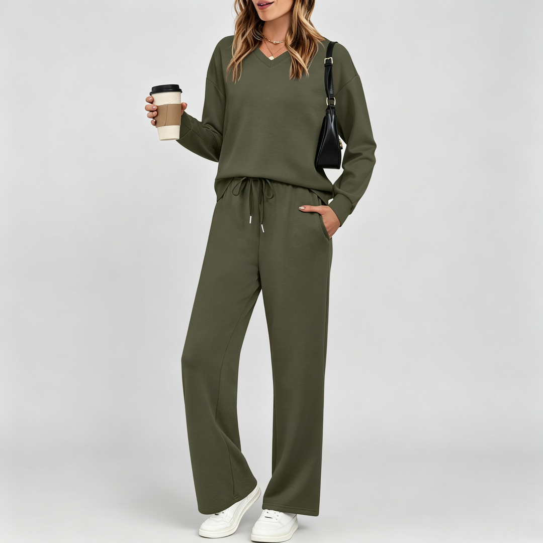 The Elara V-Neck Wide-Leg Lounge Set