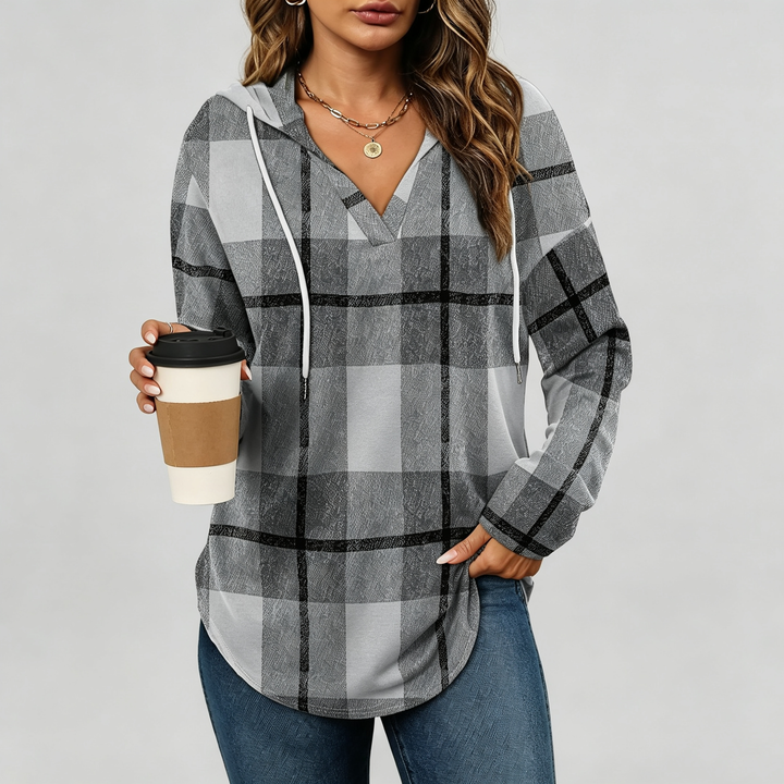 The Elara Plaid Hooded Tunic Top