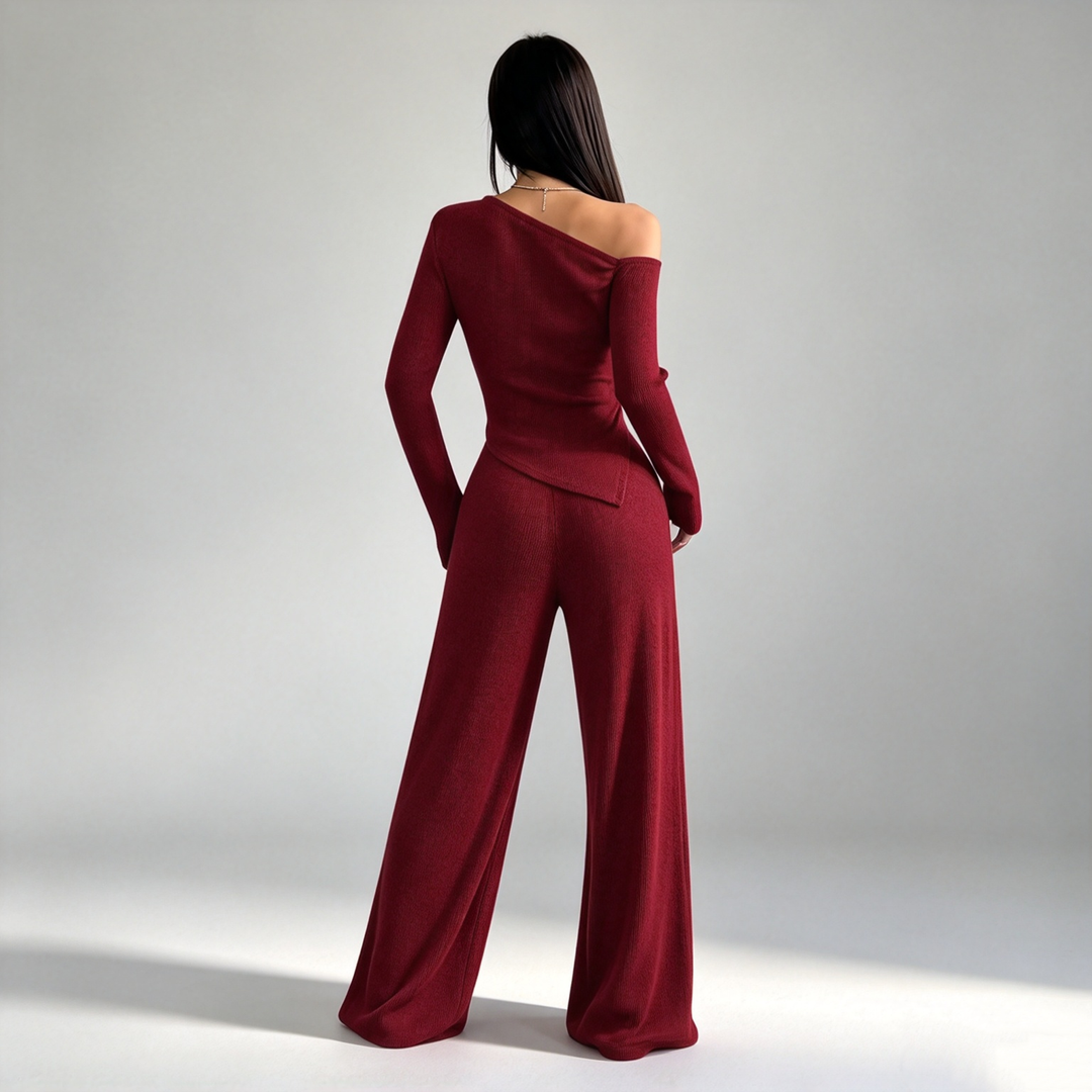 The Elara Asymmetric Ribbed Wide-Leg Set