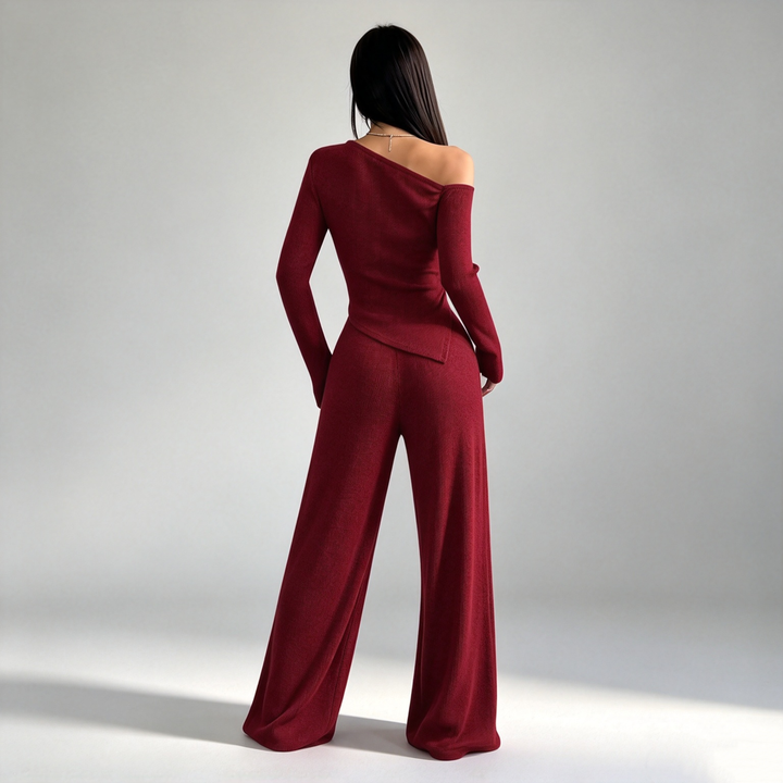 The Elara Asymmetric Ribbed Wide-Leg Set