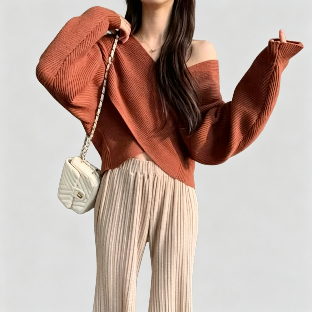The Elara Wrap V-Neck Ribbed Knit Sweater
