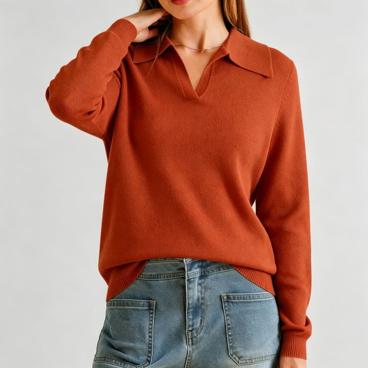 The Elara Collared V-Neck Knit Sweater