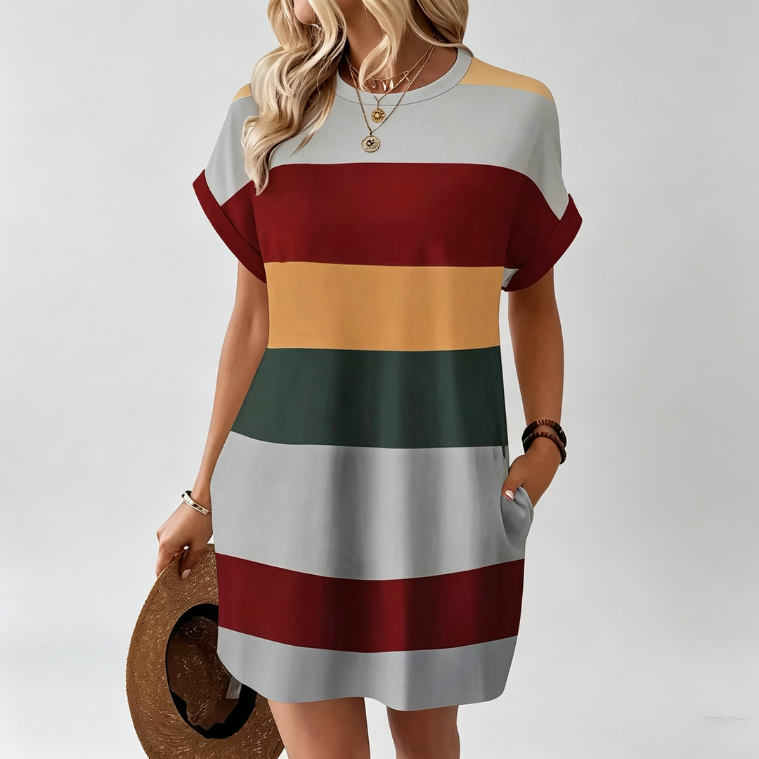 The Elara Striped Tee Dress
