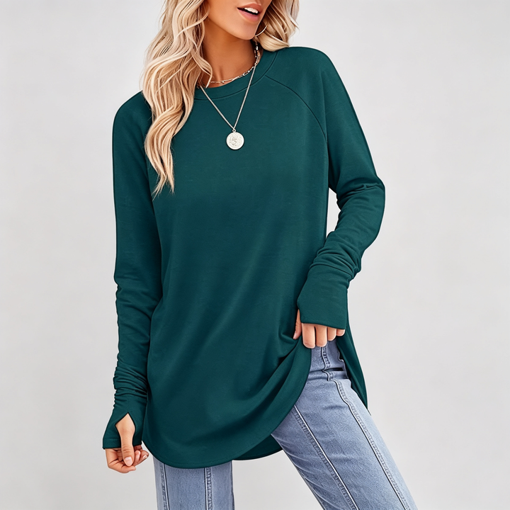 The Elara Thumbhole Curved-Hem Tunic Top