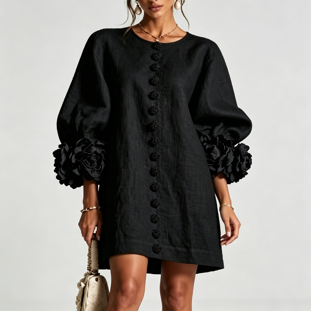 The Elara Sculpted Rose Cuff Mini Dress
