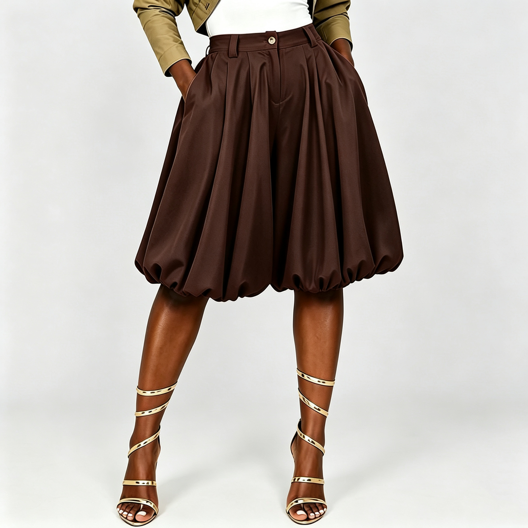 The Elara Bubble-Hem Pleated Shorts