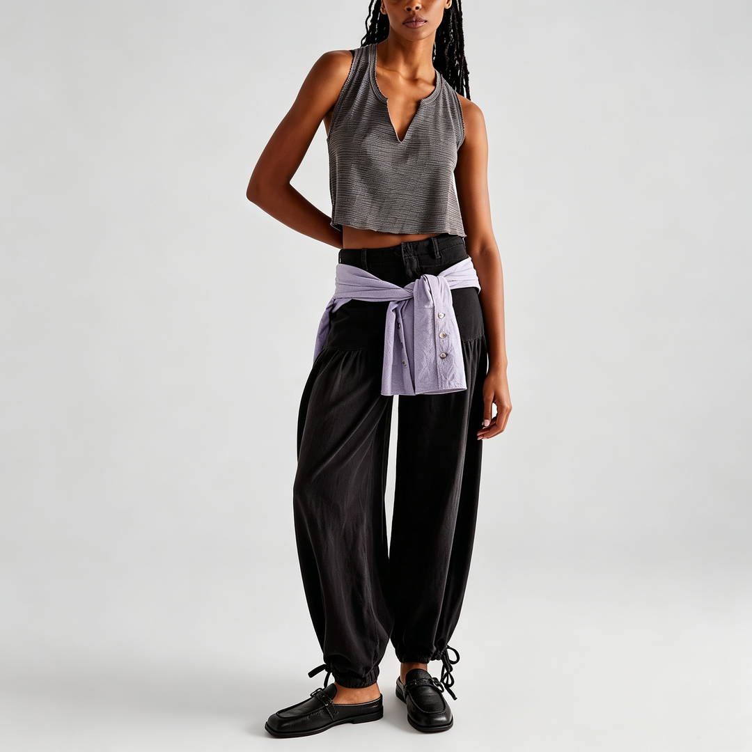 The Elara Drawstring-Cuff Denim Pants