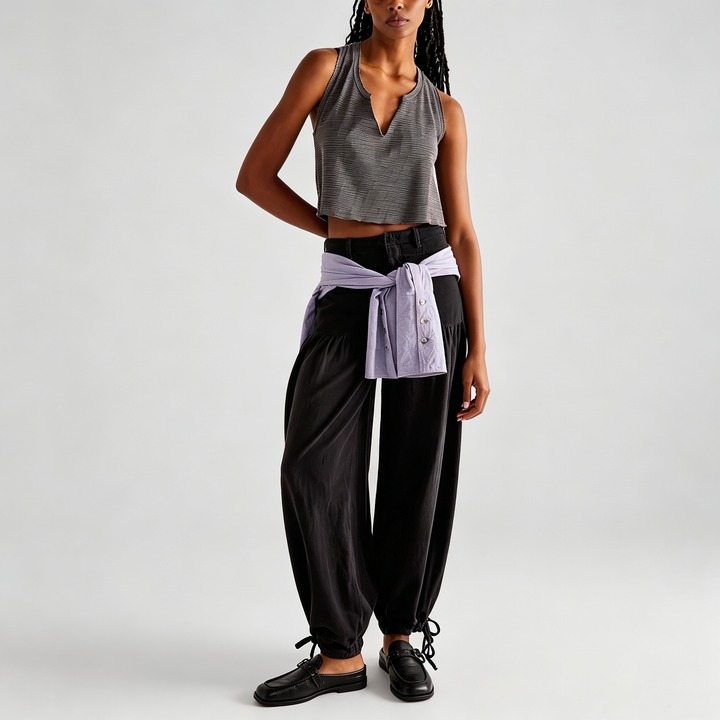 The Elara Drawstring-Cuff Denim Pants
