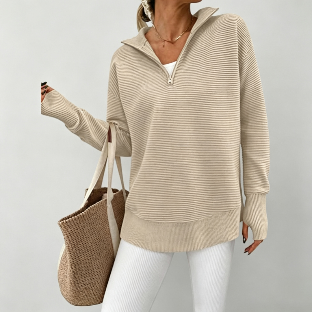 The Elara Quarter-Zip Ribbed Knit Sweater