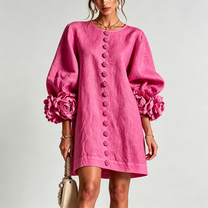 The Elara Sculpted Rose Cuff Mini Dress