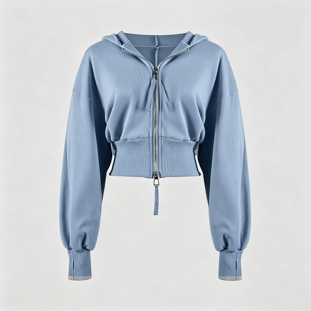 The Elara Double-Zip Cropped Hoodie