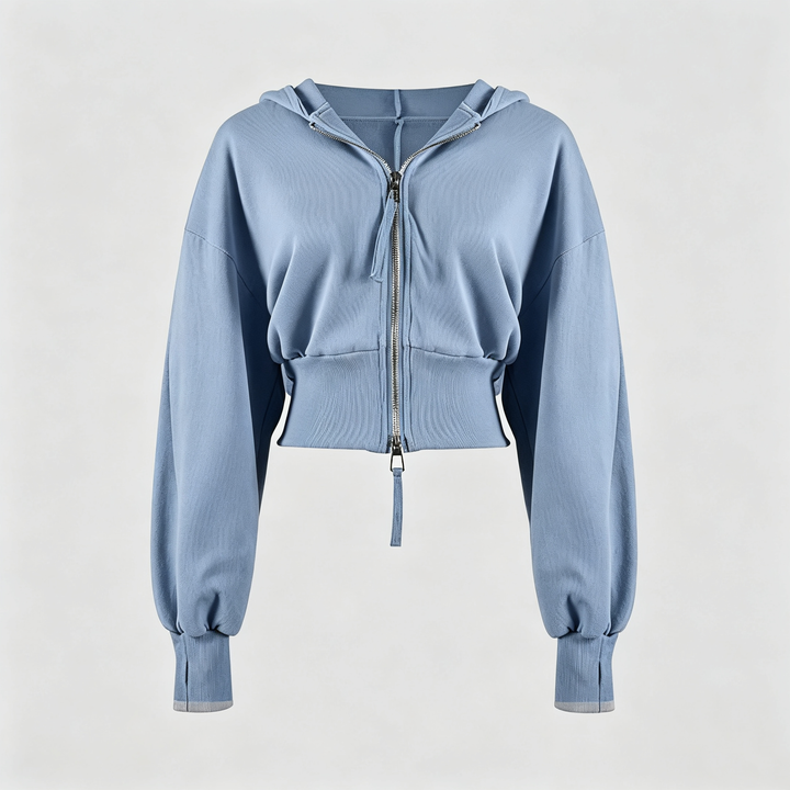 The Elara Double-Zip Cropped Hoodie
