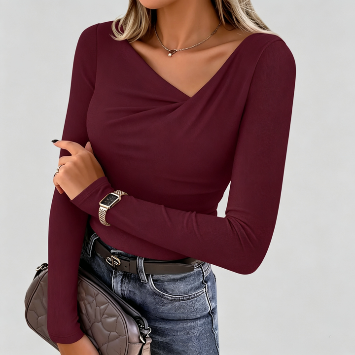 The Elara Asymmetric Draped V-Neck Top