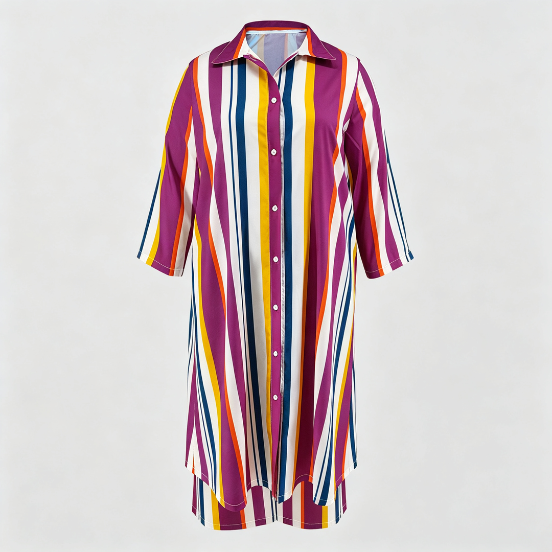 The Elara Plus Striped Shirt Wide-Leg Set