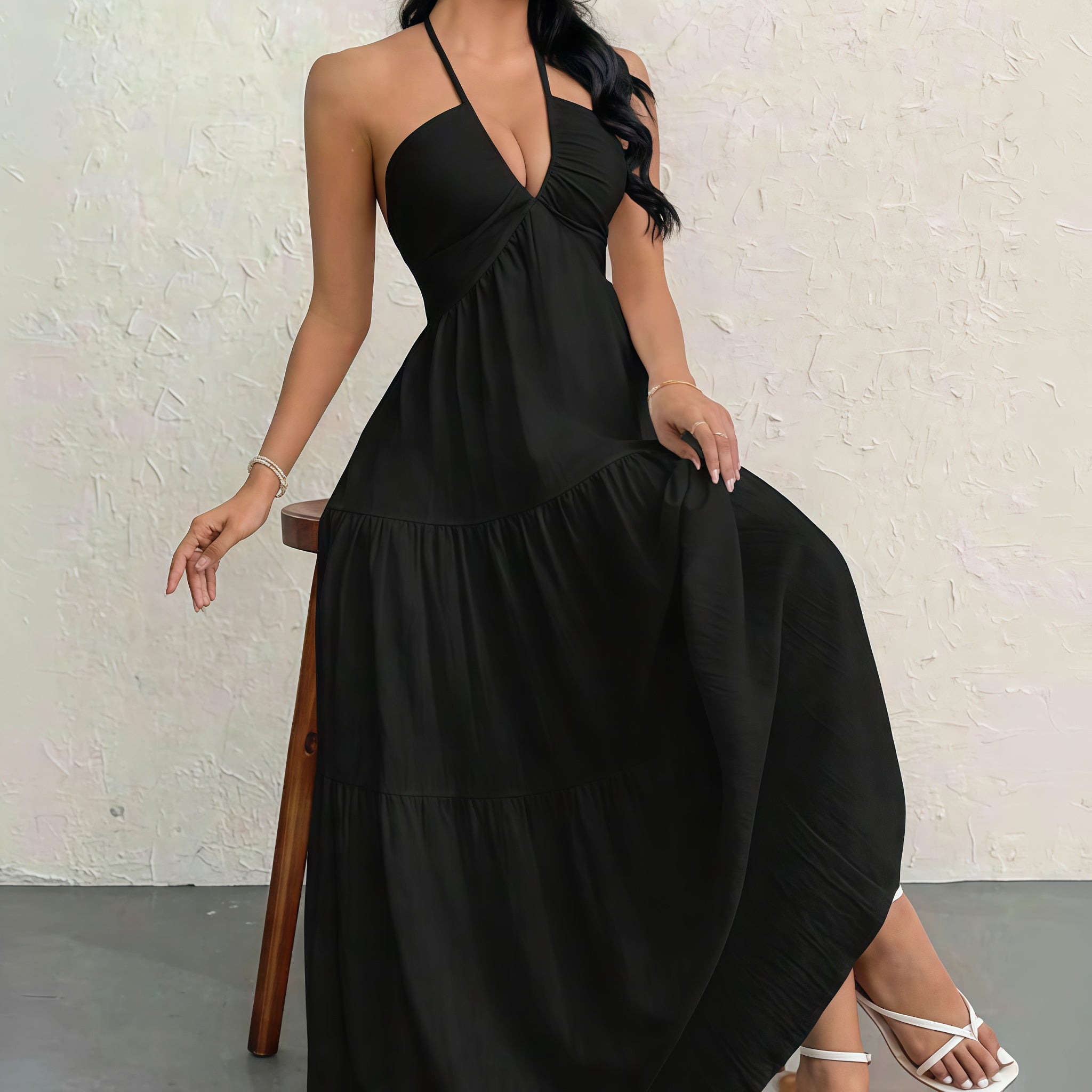 The Elara Open-Back Halter Gown