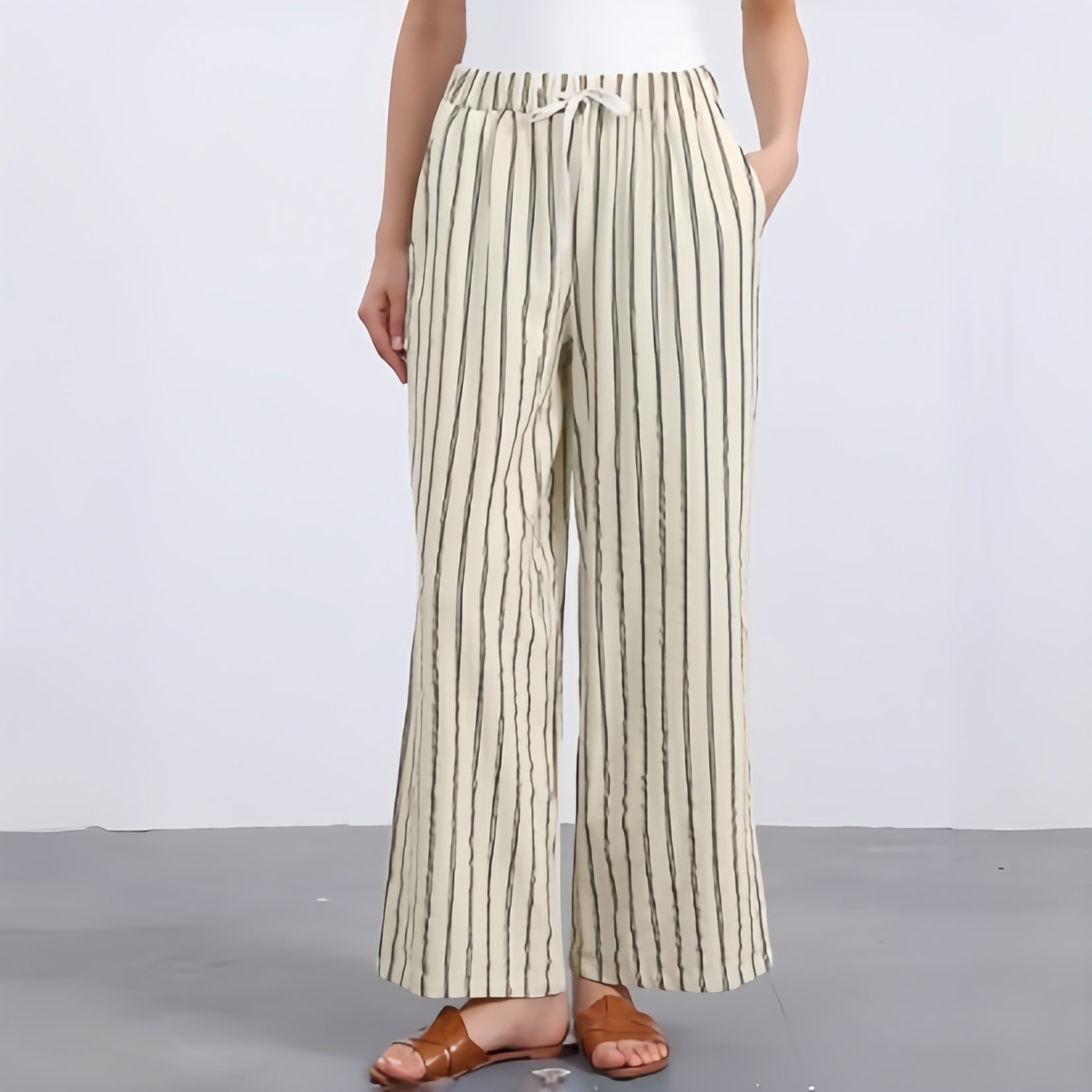 The Elara Striped Wide Leg Drawstring Pants