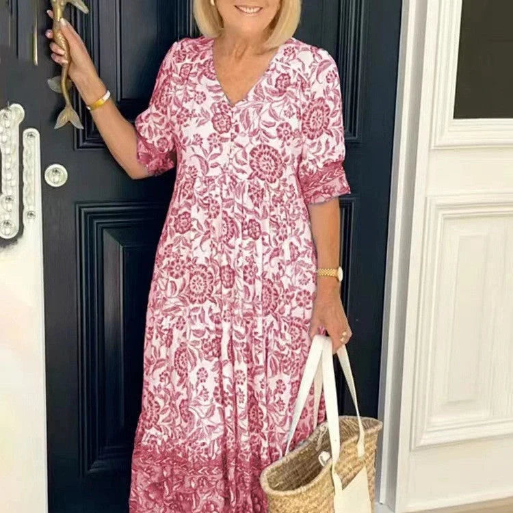 The Elara Floral Border Midi Dress