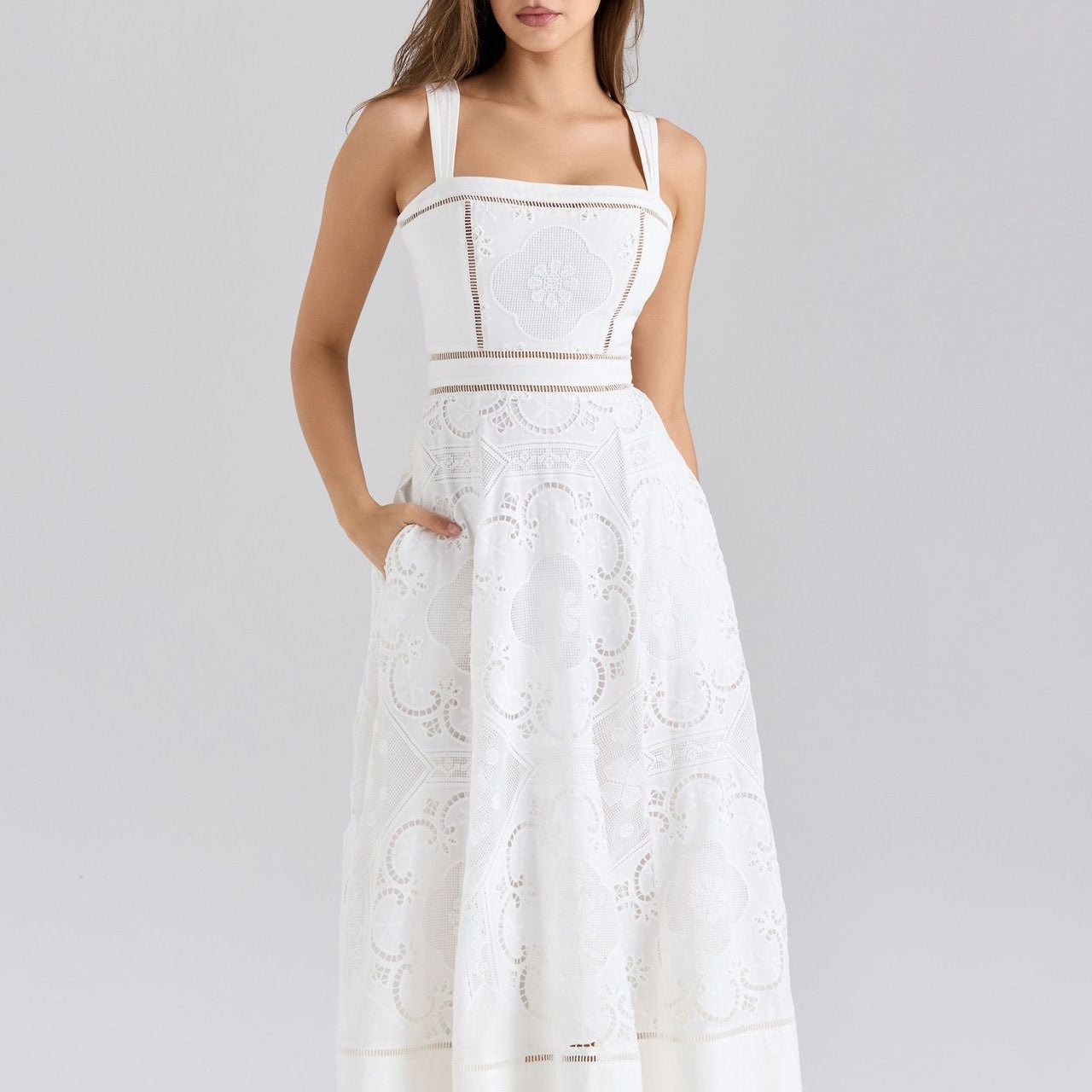 The Elara Eyelet Midi Dress