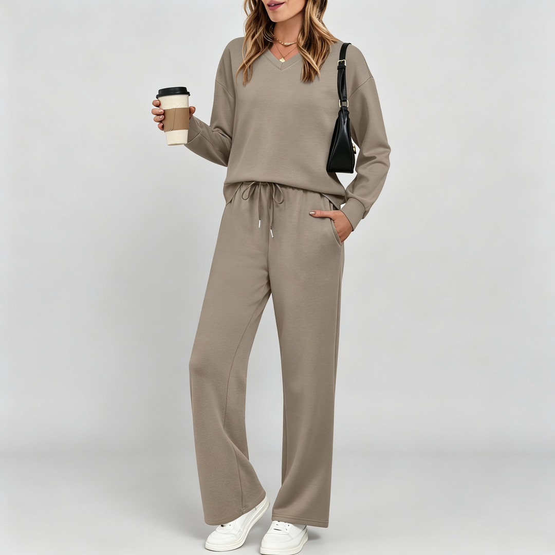 The Elara V-Neck Wide-Leg Lounge Set