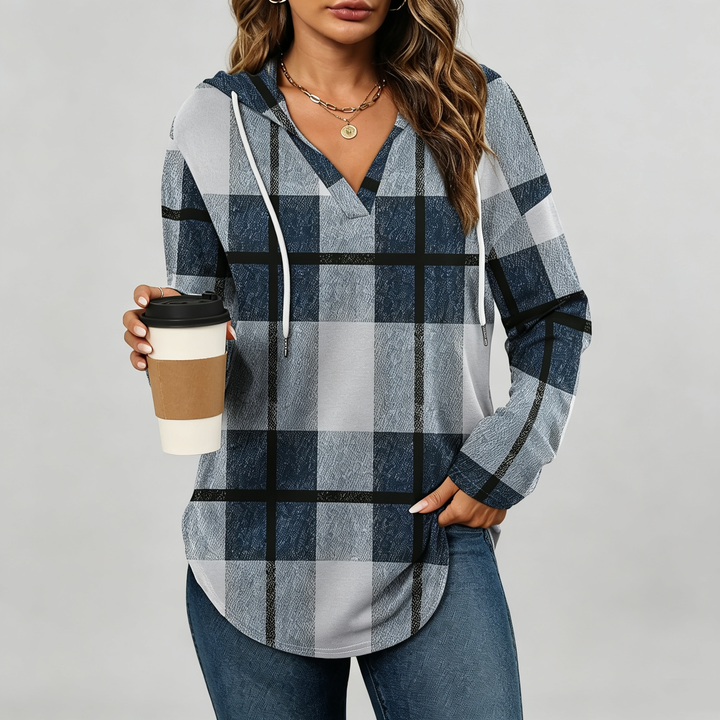 The Elara Plaid Hooded Tunic Top