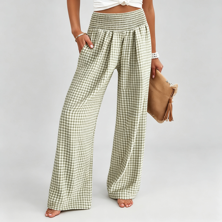 The Elara Gingham Smocked Wide Leg Pants