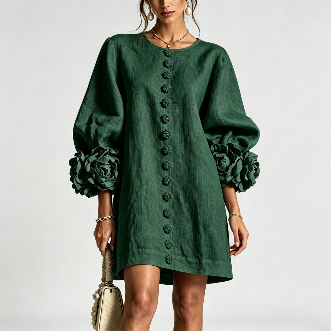 The Elara Sculpted Rose Cuff Mini Dress