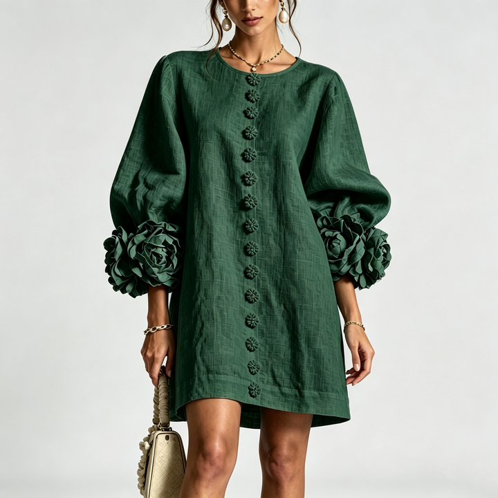 The Elara Sculpted Rose Cuff Mini Dress