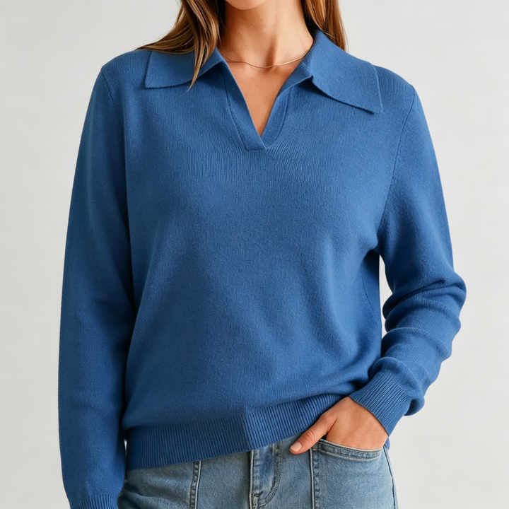 The Elara Collared V-Neck Knit Sweater