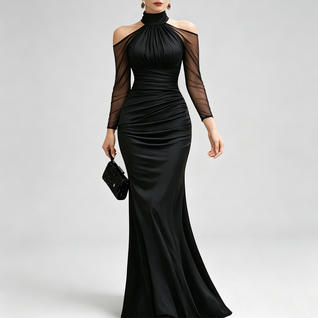 The Elara Sheer Cold-Shoulder Mermaid Gown