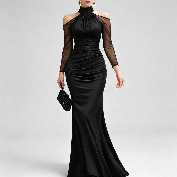 The Elara Sheer Cold-Shoulder Mermaid Gown