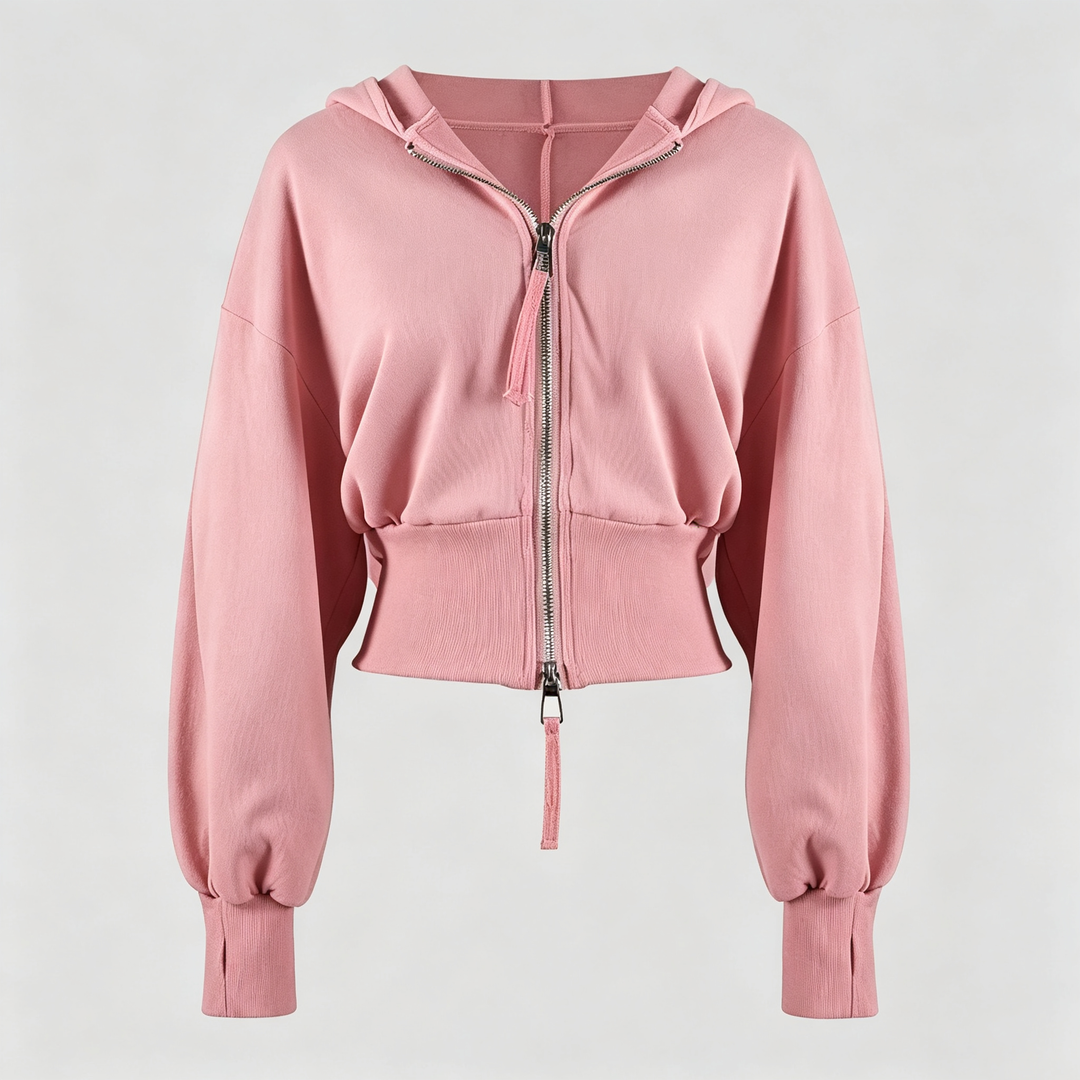 The Elara Double-Zip Cropped Hoodie