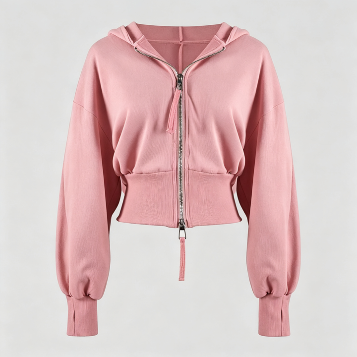 The Elara Double-Zip Cropped Hoodie