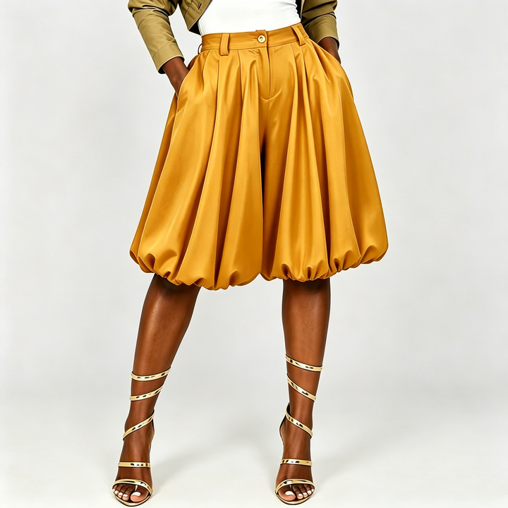 The Elara Bubble-Hem Pleated Shorts