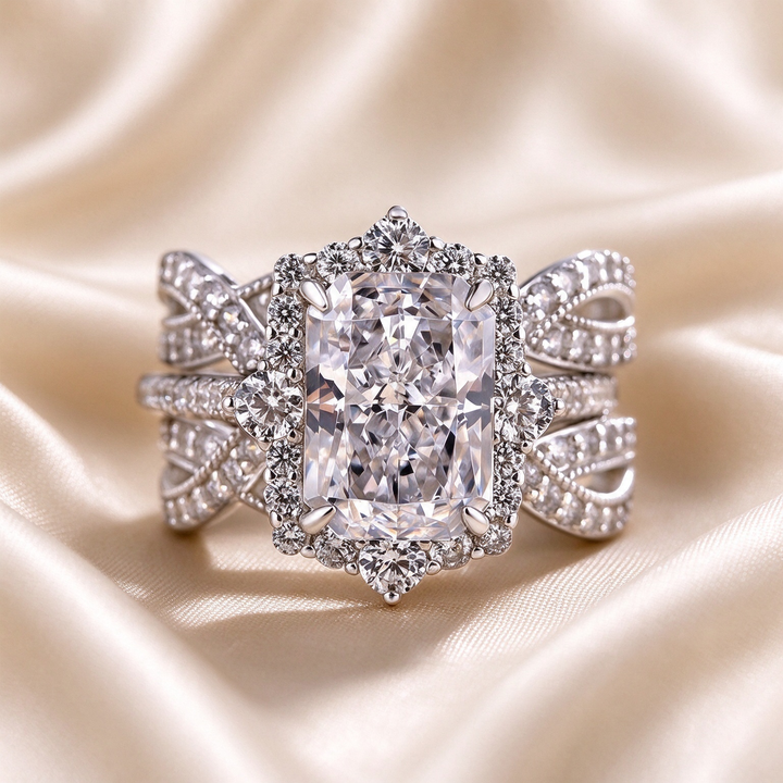 Square CZ Halo Multi-Band Ring