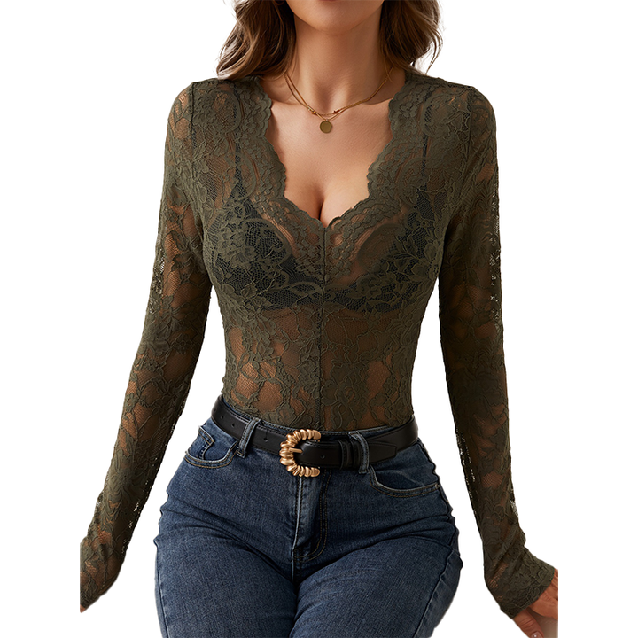 The Elara Scallop V-Neck Lace top