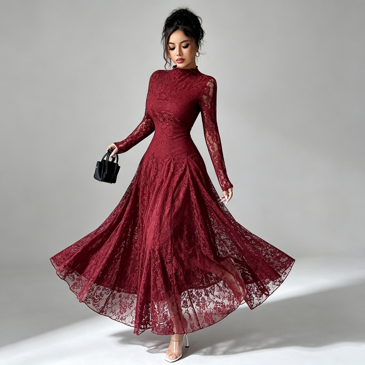 The Elara Lace Mock-Neck Maxi Dress