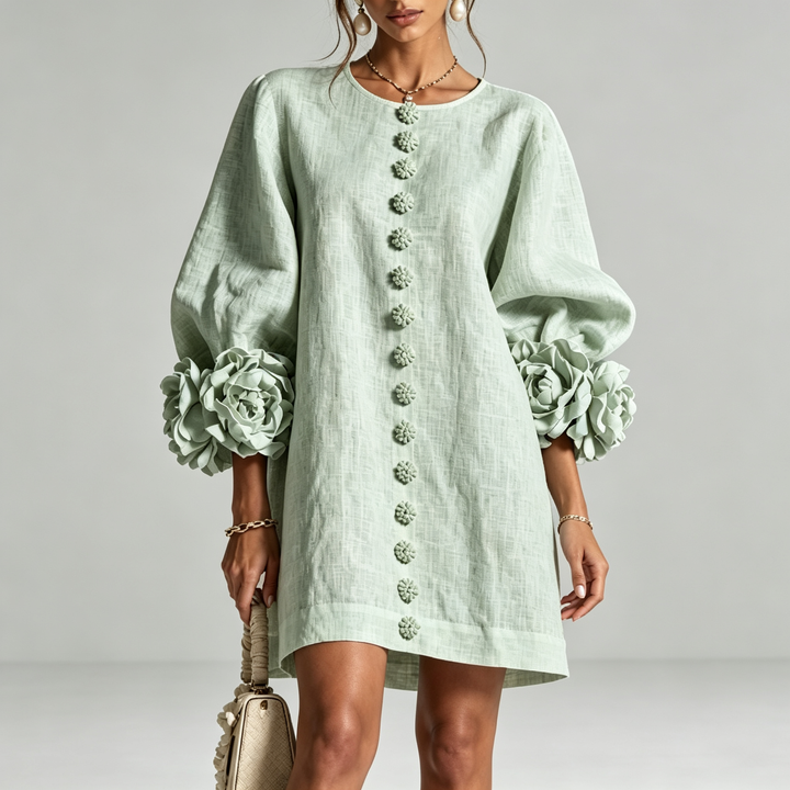 The Elara Sculpted Rose Cuff Mini Dress