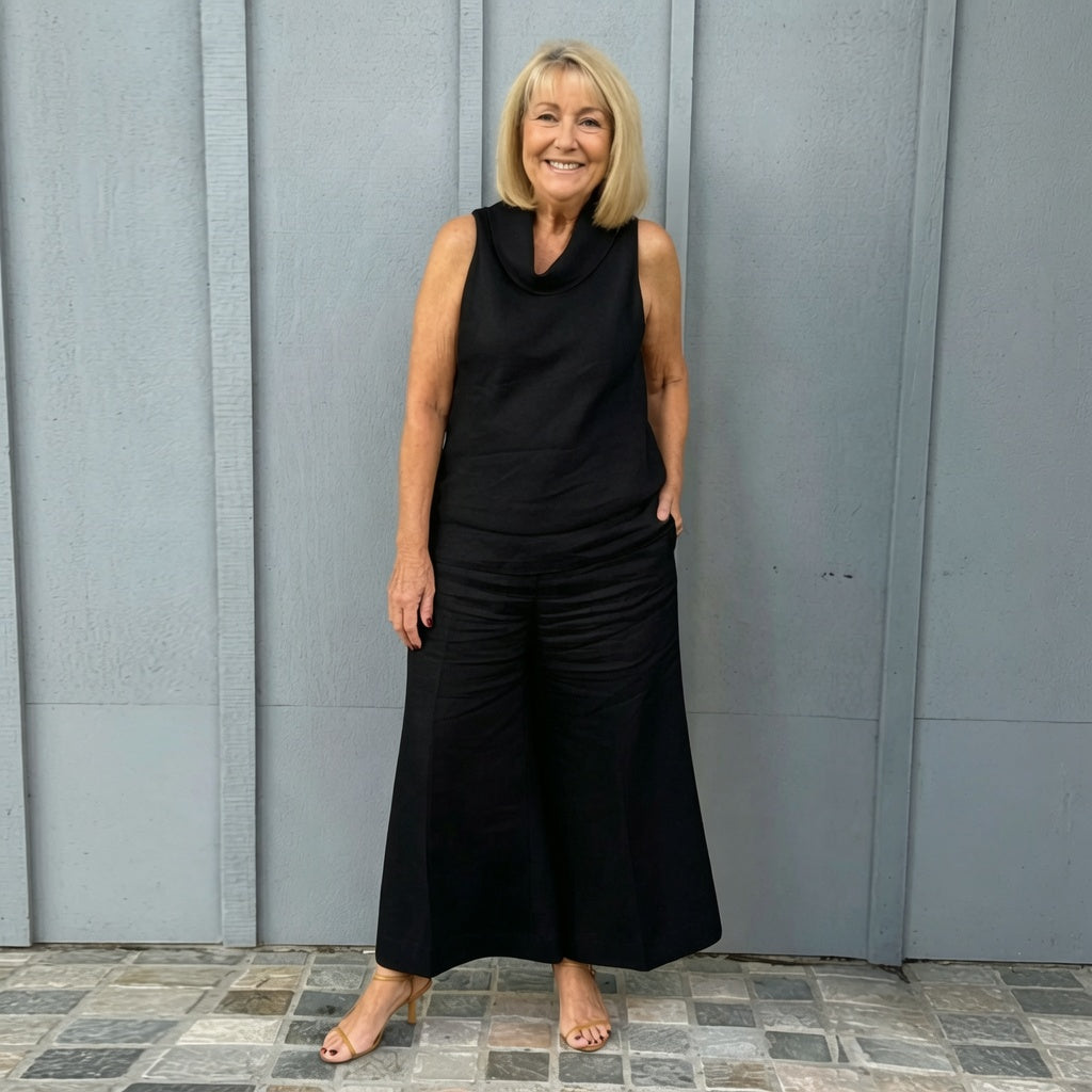 The Elara Cowl Neck Linen Two-Piece Set
