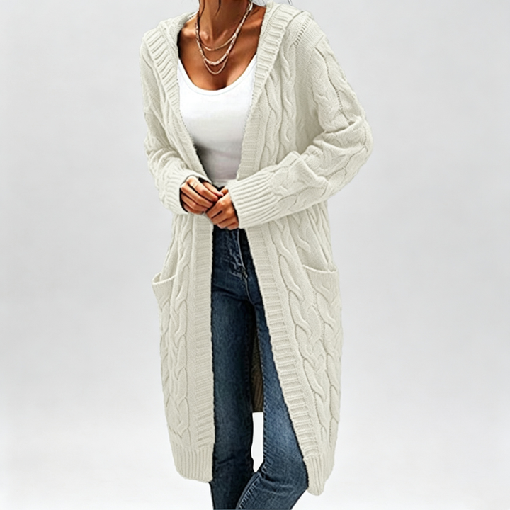 The Elara Cable-Knit Hooded Cardigan