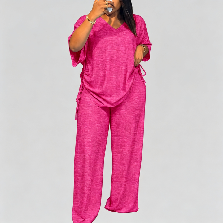 The Elara Breezy Stripe Wide-Leg Set
