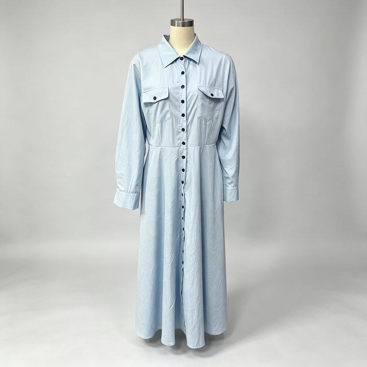 The Elara Button-Front Shirt Maxi Dress