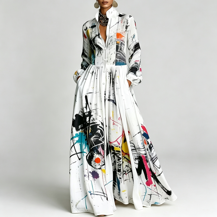 The Elara Printed Maxi Shirt Dress