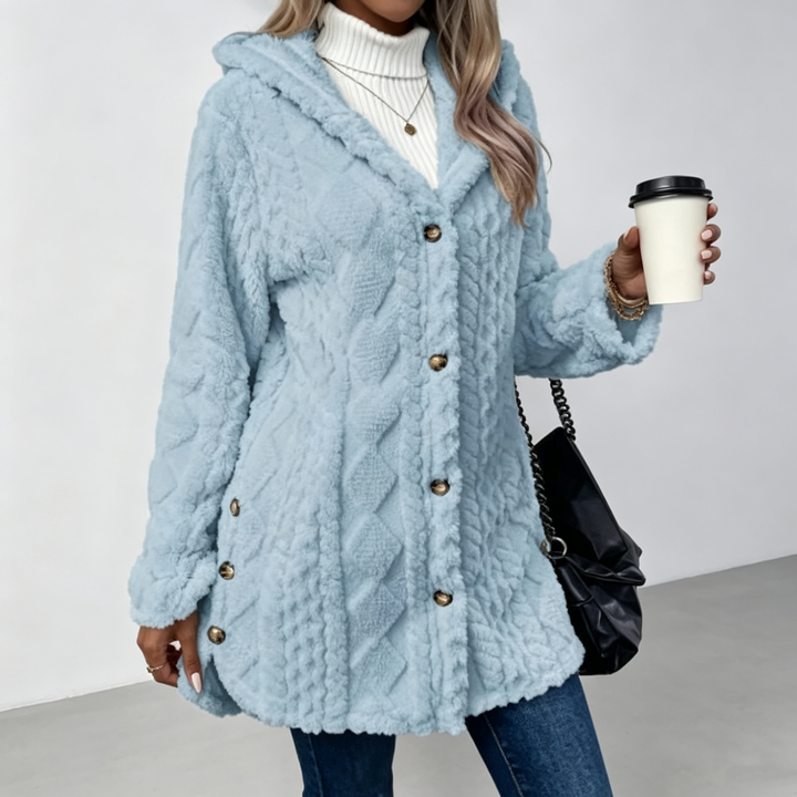 The Elara Sherpa Hooded Button Coat