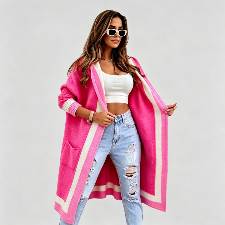 The Elara Color-Block Hooded Cardigan
