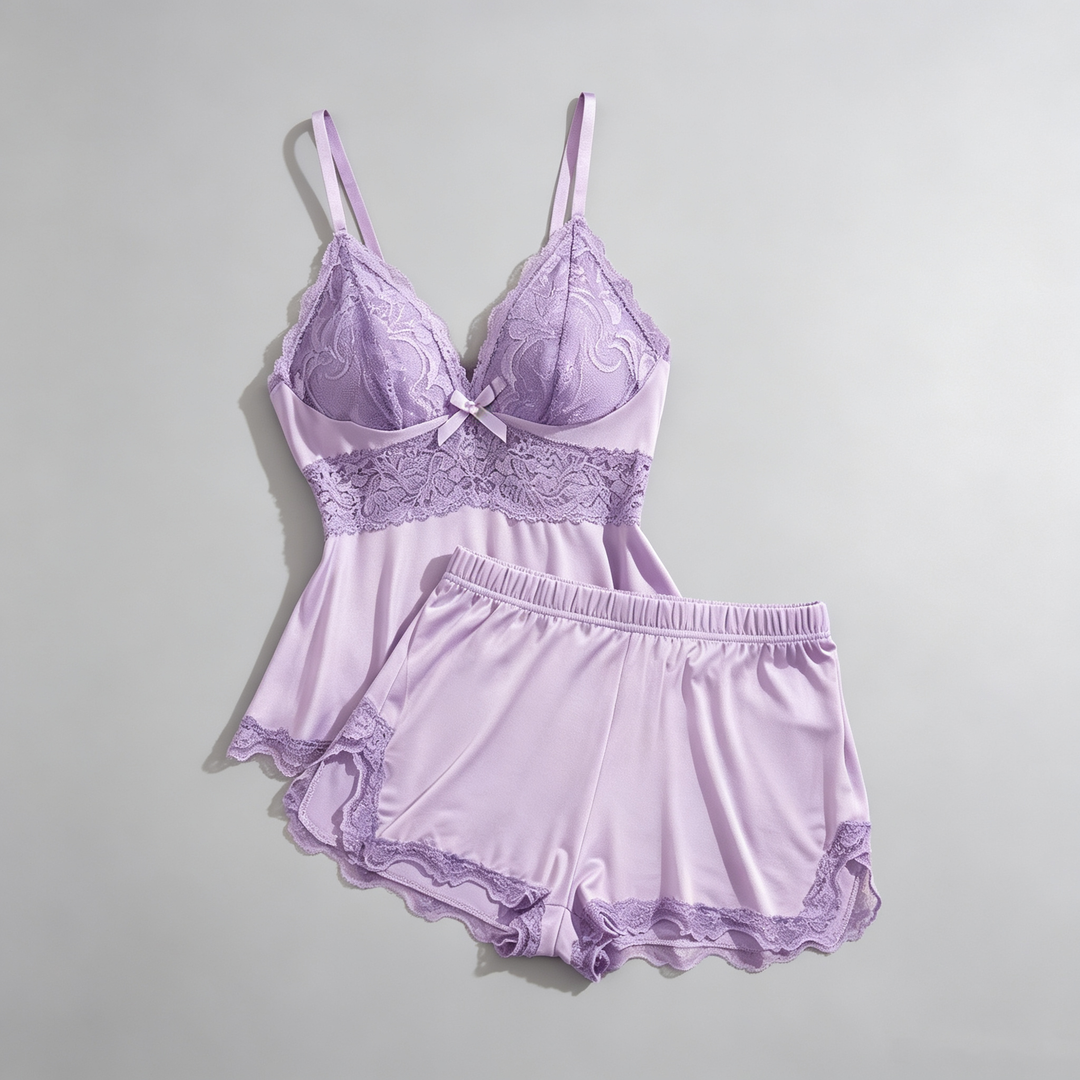 The Elara Lace Bow Cami Shorts Set