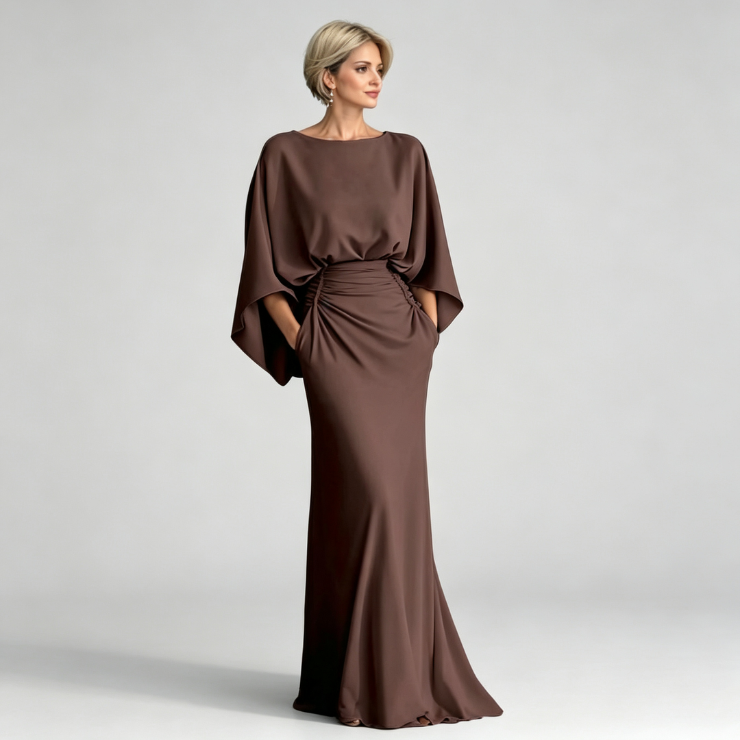 The Elara Draped Batwing Ruched Maxi Gown