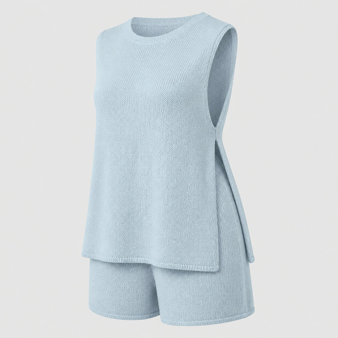 Blue knit resort set product view