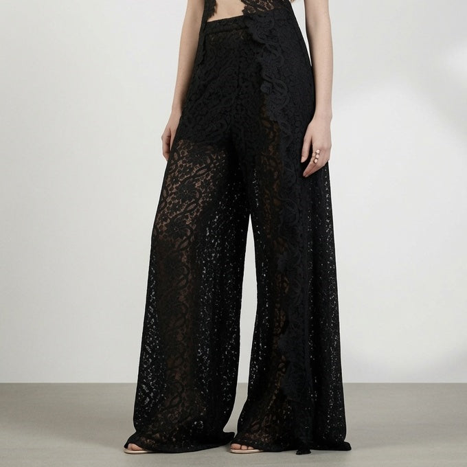 The Elara High Neck Lace Cutout Flowy Set